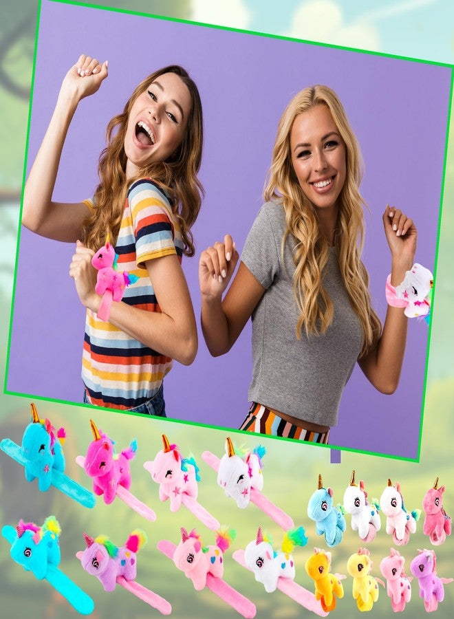 Flahard 16 Pcs Plush Animal Slap Bracelet Unicorn Plush Slap Bracelet Unicorn Stuffed Huggers Pat Ring Bulk for Christmas Birthday Favor Animal Party Gift, 16 Styles - Image 4